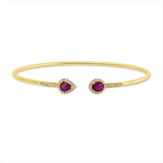 Armreif 18 kt GG, 44 Brill. 0,13 ct, TW-si, 2 Rubine 0,91 ct rot