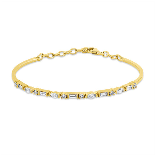 Armreif 18 kt GG, 5 Bag. 0,27 ct, F-si, 4 Nav. 0,36 ct, F-si, 6 Brill. 0,23 ct, F-si