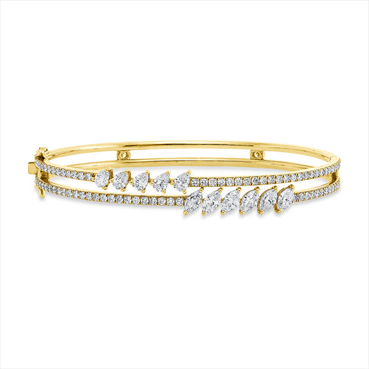 Armreif 18 kt GG+WG, 6 Nav. 1,14 ct, 5 Tropfen 0,67 ct, 82 Brill. 1,32 ct, TW-si