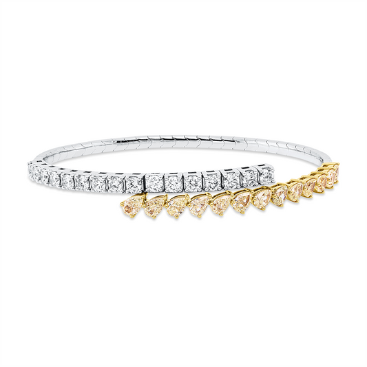 Armreif 950 Pt GP, 16 Brill. 2,36 ct, TW-vsi, 13 Tropfen 3,13 ct, gelb