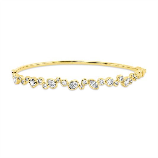Armreif 18 kt GG, 2 Tropfen 0,27 ct, TW-si, 2 Oval 0,34 ct, TW-si, 1 Nav. 0,15 ct, TW-si, 1 Sm.schliff 0,15 ct, TW-si, 17 Brill. 0,59 ct, TW-si