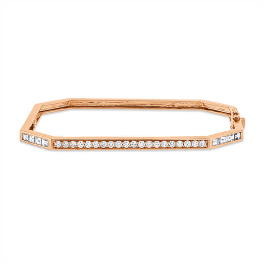 Armreif 18 kt RG, 20 Brill. 0,60 ct, TW-si, 8 Bag. 0,63 ct, TW-si