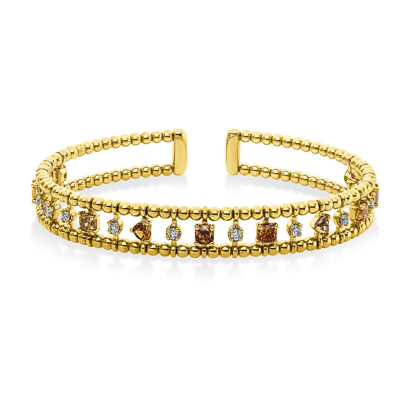 Armreif 18 kt GG, 10 Brill. 0,31 ct, TW-si, 11 Fant-Schl. 2,41 ct, gelb