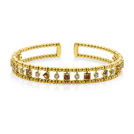 Armreif 18 kt GG, 10 Brill. 0,31 ct, TW-si, 11 Fant-Schl. 2,41 ct, gelb