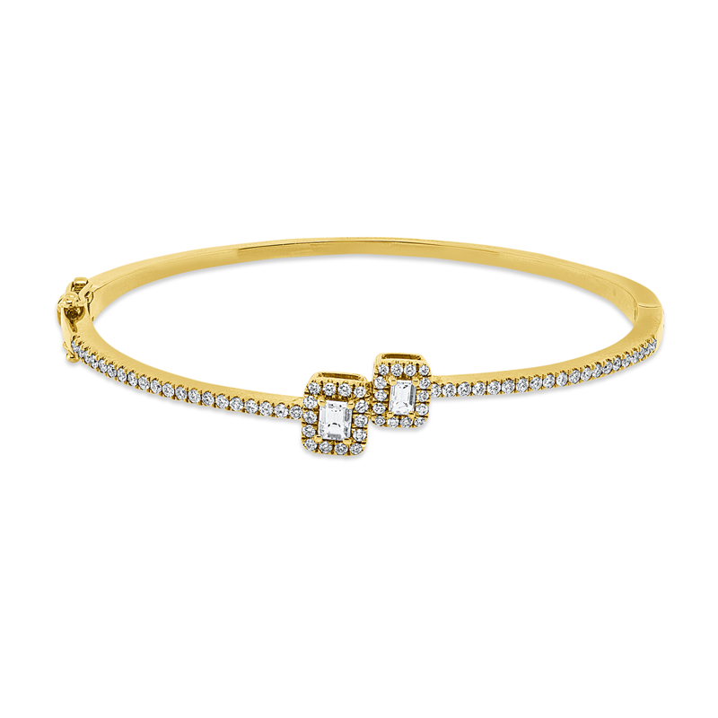 Armreif 18 kt GG, 2 Bag. 0,38 ct, TW-vsi, 68 Brill. 0,66 ct, TW-si