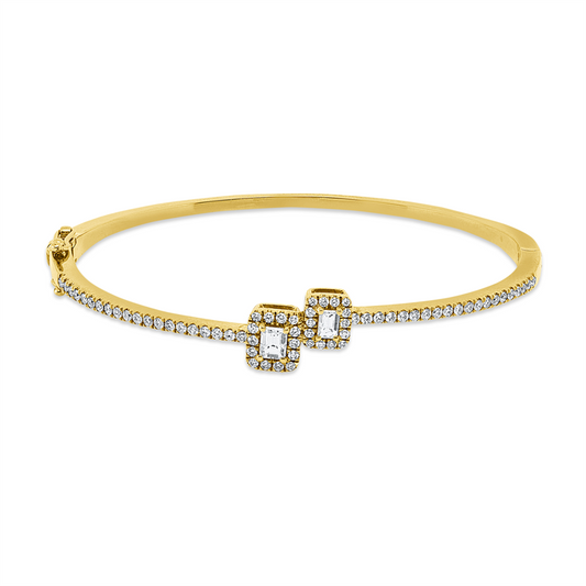 Armreif 18 kt GG, 2 Bag. 0,38 ct, TW-vsi, 68 Brill. 0,66 ct, TW-si