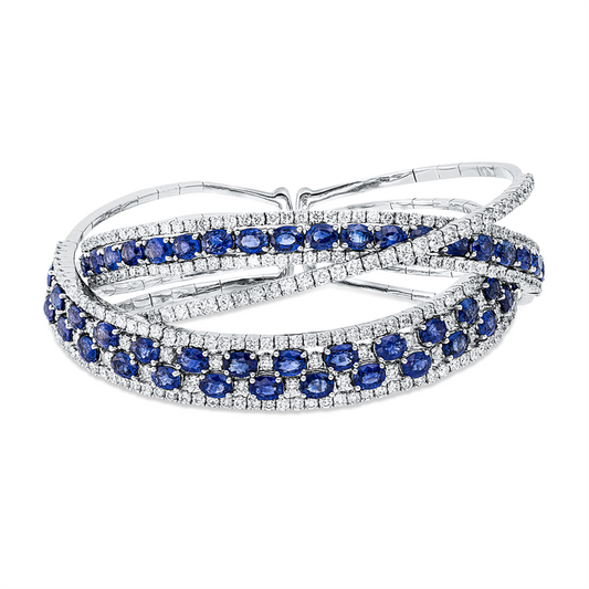 Armreif 18 kt WG, 265 Brill. 6,99 ct, TW-vsi/si, 48 Saphire 16,02 ct blau