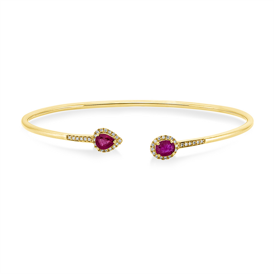 Armreif 18 kt GG, 44 Brill. 0,13 ct, F-si, 2 Rubine 0,91 ct rot