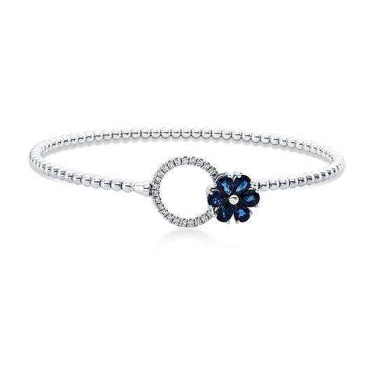Armreif 18 kt WG, 22 Brill. 0,17 ct, F-vsi, 6 Saphire 1,38 ct blau