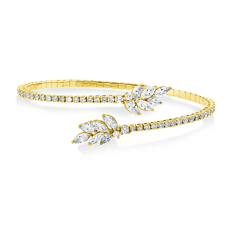 Armreif 18 kt GG, 42 Brill. 1,43 ct, F-si, 4 Brill. 0,23 ct, F-si, 12 Nav. 1,78 ct, F-si