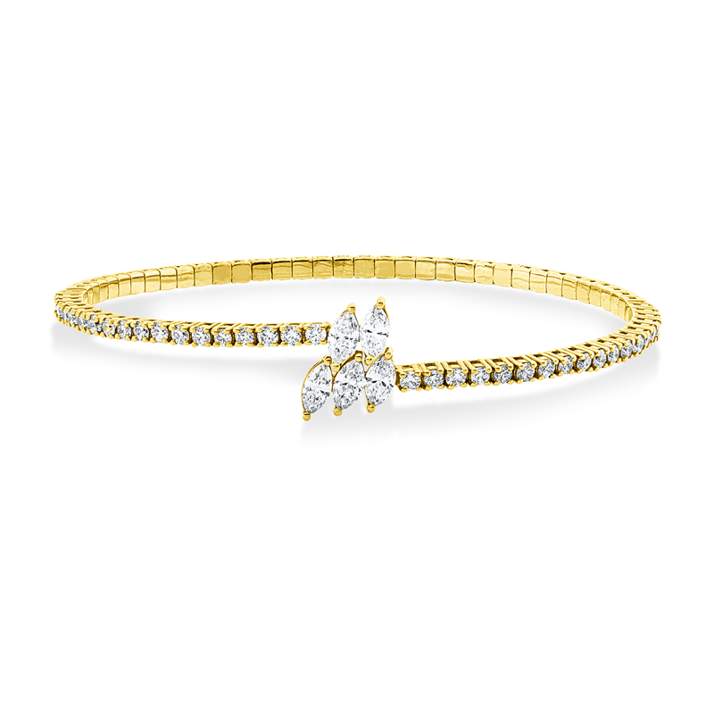 Armreif 18 kt GG, 38 Brill. 1,28 ct, F-si, 5 Nav. 0,84 ct, F-si