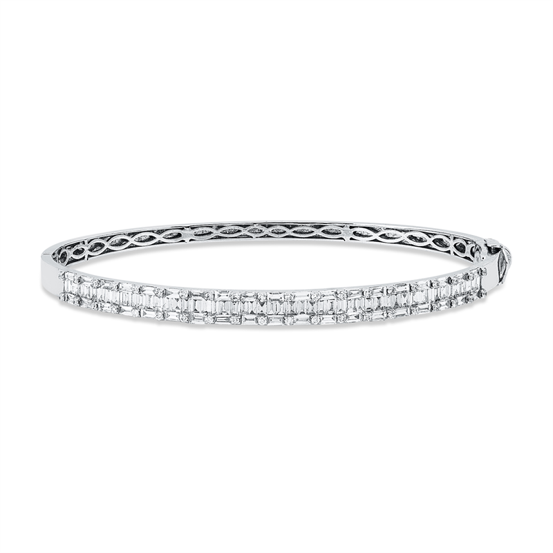 Armreif 14 kt WG, 89 Bag. 1,70 ct, F-vsi, 40 Brill. 0,20 ct, F-si