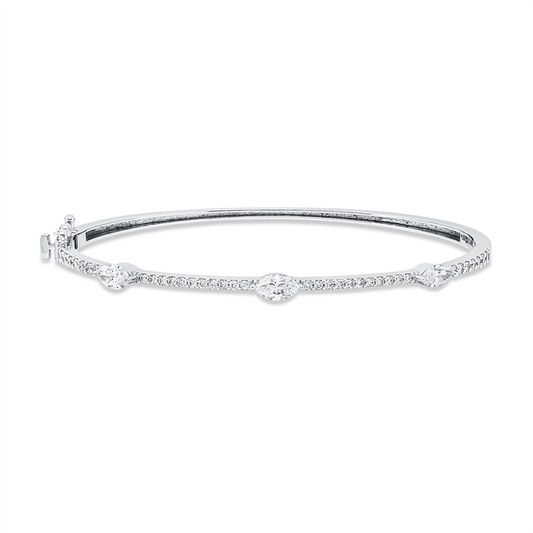 Armreif 18 kt WG, 4 Brill. 0,10 ct, F-si, 3 Nav. 0,92 ct, F-vsi, 32 Brill. 0,40 ct, F-si
