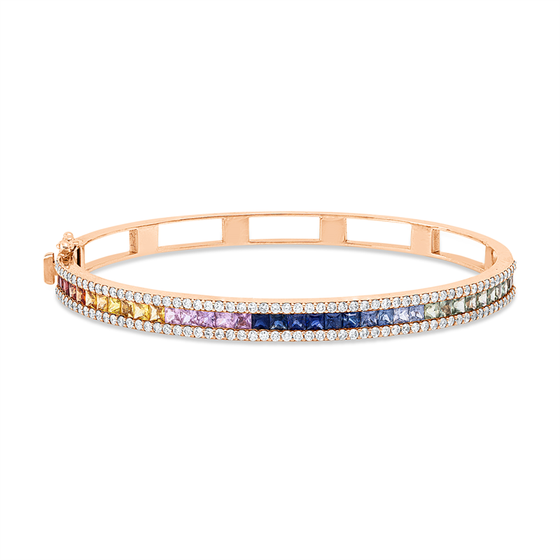 Armreif 18 kt RG, 118 Brill. 1,29 ct, F-si, 36 Saphire 3,49 ct fancy