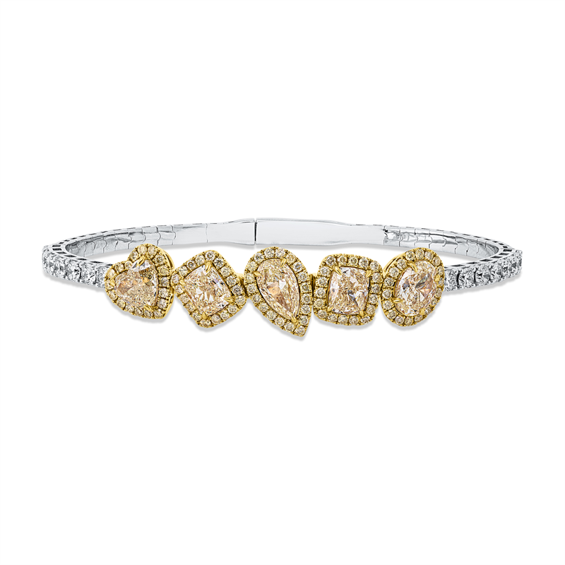 Armreif 950 Pt GP, 14 Brill. 1,25 ct, TW, 5 Fant-Schl. 5,55 ct, gelb, 91 Brill. 0,90 ct, gelb