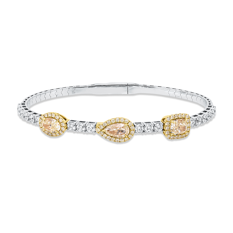 Armreif 950 Pt GP, 18 Brill. 1,64 ct, TW-si, 2 Fant-Schl. 2,91 ct, gelb, 53 Brill. 0,51 ct, gelb