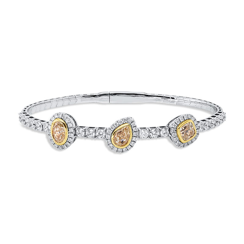 Armreif 950 Pt GP,72 Brill. 2,34 ct, TW-si, 2 Fant-Schl. 2,06 ct, gelb, 1 Tropfen 0,93 ct, gelb