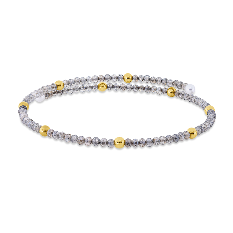 Armreif 18 kt GG, 100 Mondsteine 5,00 ct grau, 2 SW weiß 3 mm