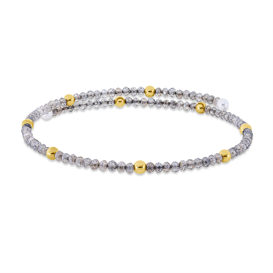 Armreif 18 kt GG, 100 Mondsteine 5,00 ct grau, 2 SW weiß 3 mm