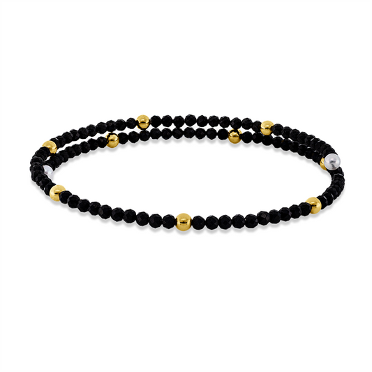 Armreif 18 kt GG, 100 Spinel 5,00 ct schwarz, 2 SW weiß 3 mm