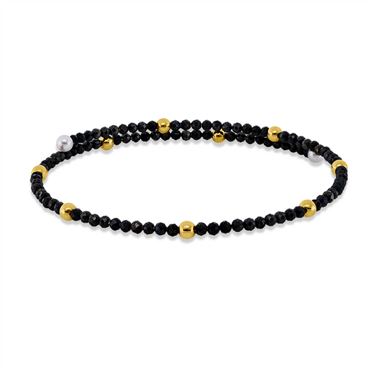 Armreif 18 kt GG, 100 Spinel 8,00 ct schwarz, 2 SW weiß 3 mm