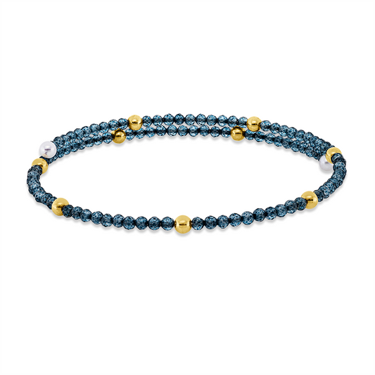 Armreif 18 kt GG, 100 Kristalle 8,00 ct blau, 2 SW weiß 3 mm