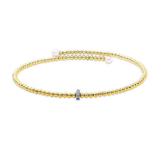 Armreif 18 kt GG, Fassung rhodiniert, 10 Brill. 0,06 ct, TW-si, 2 SW weiß 3 mm