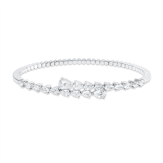Armreif 18 kt WG, 2 Tropfen 0,78 ct, TW-si, 16 Tropfen 2,33 ct, TW-si