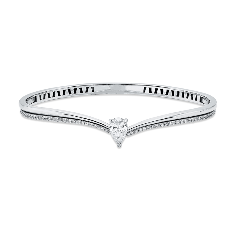 Armreif 18 kt WG, 1 Tropfen 0,80 ct, TW-vsi, 60 Brill. 0,35 ct, TW-vsi