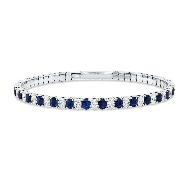 Armreif 18 kt WG, Flex-Band, variabel, 27 Oval 3,92 ct, TW-vsi/si, 27 Saphire 5,98 ct blau