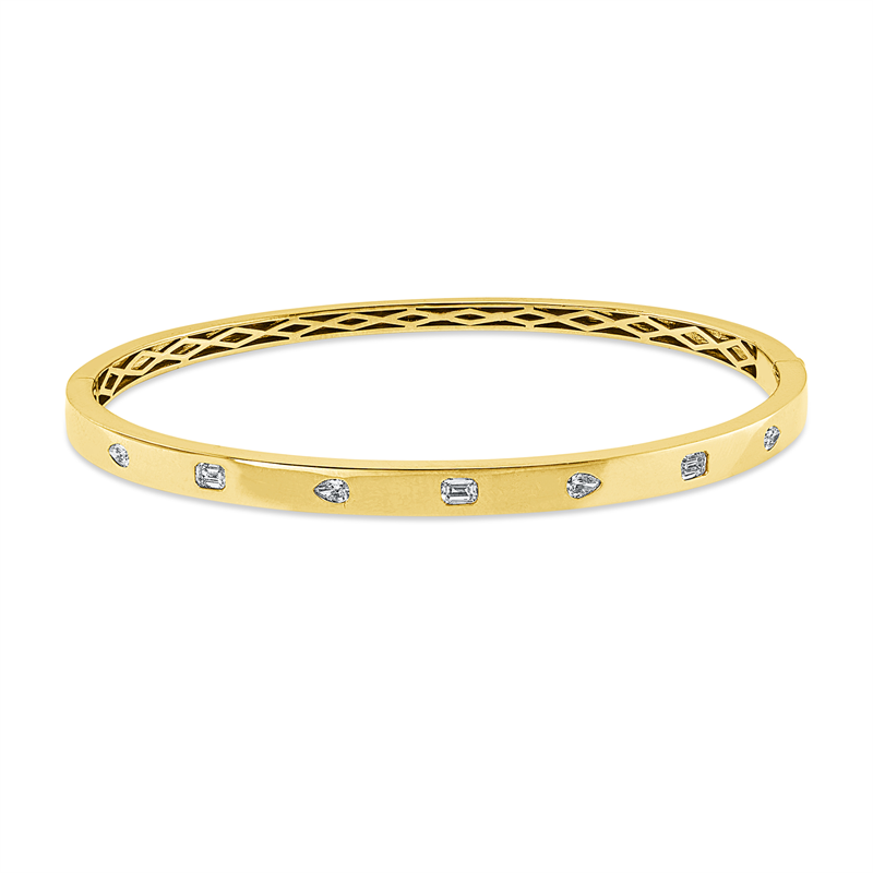 Armreif 18 kt GG, 3 Sm.schliff 0,27 ct, TW-vsi/si, 4 Tropfen 0,22 ct, TW-vsi/si