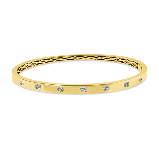 Armreif 18 kt GG, 3 Sm.schliff 0,27 ct, TW-vsi/si, 4 Tropfen 0,22 ct, TW-vsi/si