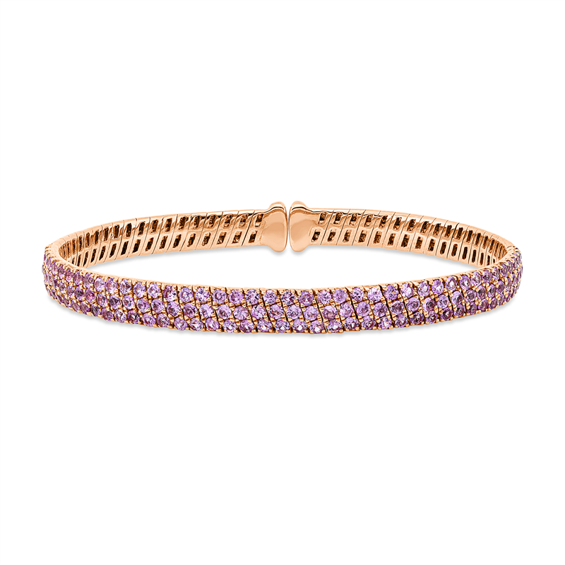 Armreif 18 kt RG, 129 Saphire 3,79 ct pink