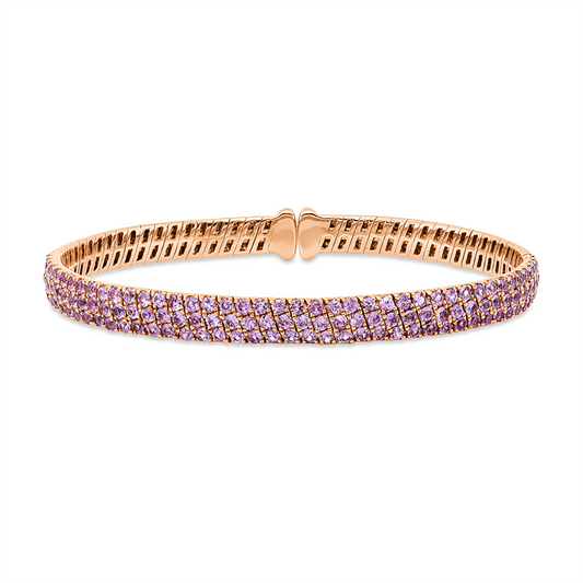 Armreif 18 kt RG, 129 Saphire 3,79 ct pink