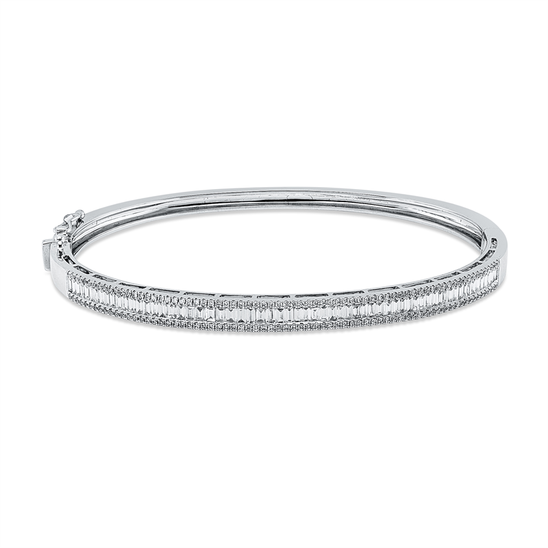 Armreif 18 kt WG, 63 Bag. 0,90 ct, TW-si, 142 Brill. 0,39 ct, TW-si