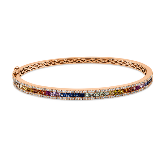 Armreif 18 kt RG, 154 Brill. 0,56 ct, TW-si, 39 Saphire 2,48 ct fancy