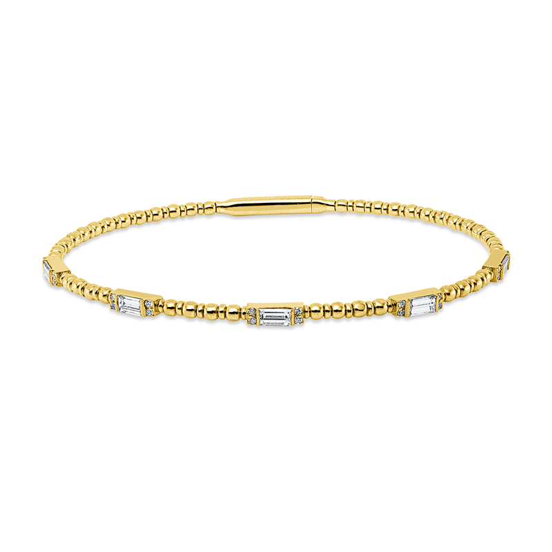 Armreif 18 kt GG, flexibel, 5 Bag. 0,64 ct, F-vsi, 20 Brill. 0,08 ct, F-vsi