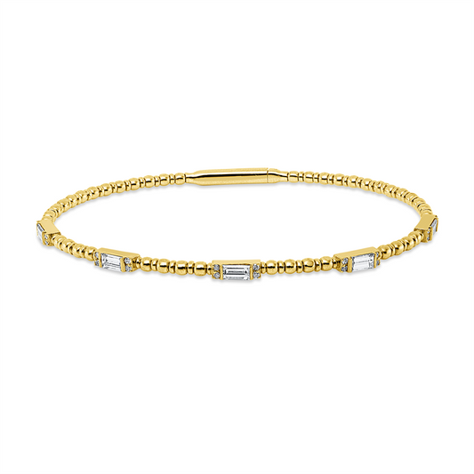 Armreif 18 kt GG, flexibel, 5 Bag. 0,64 ct, F-vsi, 20 Brill. 0,08 ct, F-vsi