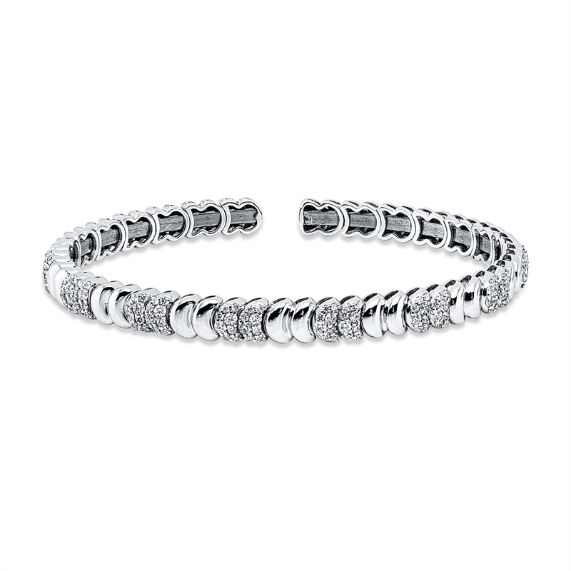 Armreif 18 kt WG, 80 Brill. 0,68 ct, TW-si, 32 Brill. 0,43 ct, TW-si, 16 Brill. 0,06 ct, TW-si